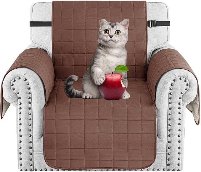 MAXIJIN Waterproof Chair Cover Slipcovers for Pets Dogs, 23.5" Quilted Armchair Sofa Cover Washable Dog Couch Covers Protector with Elastic Strap & Side Pocket (Chair, Coffee) by MAXIJIN