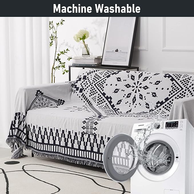 Homcosan Sofa Slipcovers Towel Reversible Couch Cover for 3 Seat Cushion Blanket Sofa Cover Geometrical Couch Slipcovers with Tassels Couch Protector for Pets, Kids （X-Large - Image 4