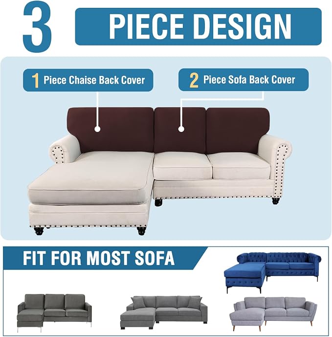 H.VERSAILTEX Backrest Cushion Covers Sectional Couch Back Cushion Covers for Sectional Sofa Set for Both Left/Right Couch (Back Only: 1 Chaise + 2 Sofa, Chocolate) - Image 8