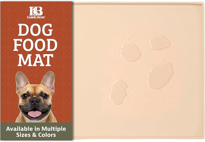 Leash Boss Dog Food Mat - Waterproof Cat & Dog Bowl Mat for Food and Water, Silicone Pet Feeding Mats for Floors, Non-Slip Placemat with High Edges, Puppy Essentials (Small: 18"x11", Beige) by LeashBoss