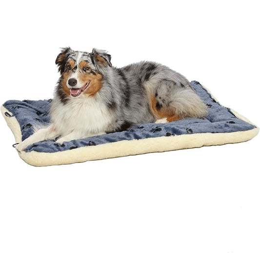 MidWest Homes for Pets QuietTime Reversible Paw Print Pet Bed, Soft Faux Fur & Fleece 42-Inch Crate Mat for Large Dogs, Machine Washable, Blue and Cream by MidWestHomesForPets