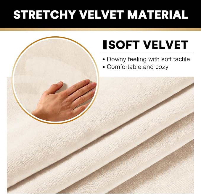 PrinceDeco Velvet Couch Covers for Sofa Soft 4 Pieces Couch Covers for 3 Cushion Couch Sofa Pet Friendly Furniture Protector with Non Slip Elastic Bottom Width Up to 90 Inch (Large, Cream) - Image 3