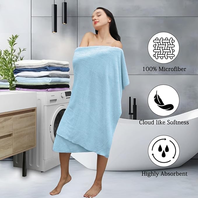 8-Piece Blue Bath Towels Set,2 Oversized Large Bath Towels Sheet,2 Hand Towels and 4 Washcloths - 600 GSM Soft Luxury Towel Set,Highly Absorbent Quick Dry Towel Collection for Bathroom,Hotel and Spa - Image 3