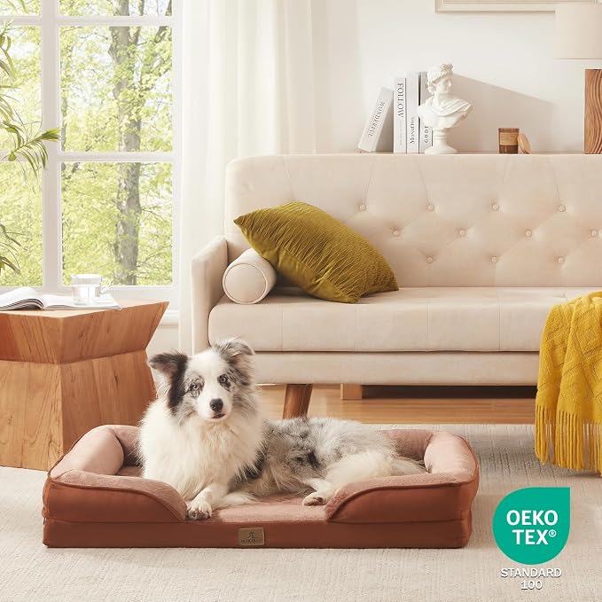 Bedfolks Orthopedic Dog Bed, Big Waterproof Dog Sofa Bed for Large Dogs, Egg Foam Pet Couch Bed with Removable Washable Cover and Nonslip Bottom, Brown - Image 8