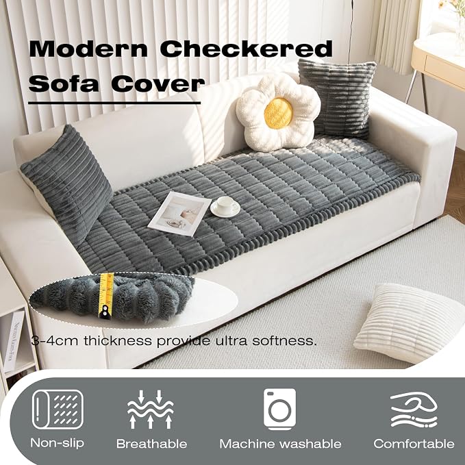 VClife Dog Sofa Cover, Non Slip Sofa Cover Washable, Dark Gray, 23.6" X 51" | Soft Fuzzy Couch Cover for 3 Cushion Couch Sofa Pet Friendly, Scratch Resistant Thick Furniture Protector for Sectional Sofa - Image 6