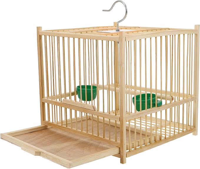 Kisangel Bamboo Bird Cage Small Parrot Cage with Hanging Hook Indoor Outdoor Bird Keeping 9.84X7.87X9.84 Inches for Budgies Lovebirds Cockatiels by Kisangel