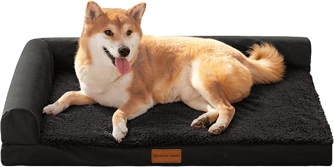 Patas Lague Orthopedic Medium Dog Bed Pet Sofa Beds 30''X20''Black | L Bolster Egg-Crate Foam Dog Couch For Medium Dogs, Waterproof Removable Washable Cover, Pet Mat with Nonskid Bottom by PatasLague