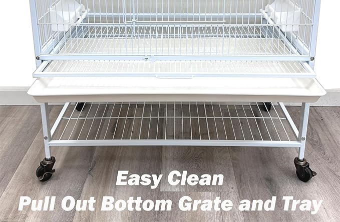 Extra Large Sturdy Wrought Iron Breeding Flights Canary Parakeet Cockatiel African Grey Lovebird Finches Parrot Home Cage Double Large Front Doors 4 Side Doors Bottom Storage Shelf On Lockable Wheels - Image 6