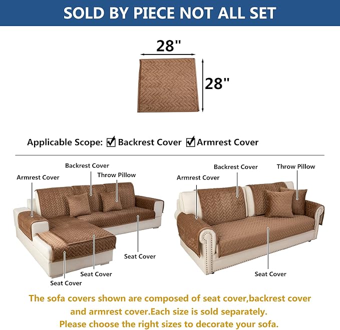 Eismodra Armrest Covers,Couch Cover,Sofa Cover,Backrest Covers,Anti-Slip Armchair Slipcovers for Dogs Cats Pet Loveseat Recliner Leather L Shaped,Brown 28 x 28 Inches (Only 1 Piece) - Image 5