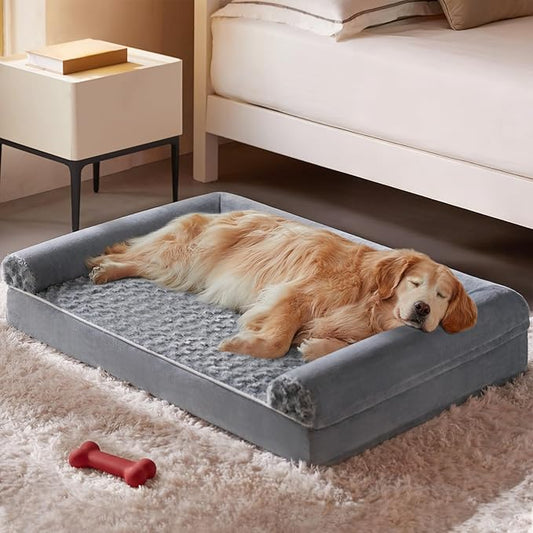 BFPETHOME Orthopedic Washable XLarge Dog Bed for Senior Dog Cozy Sleep | Extra Large Waterproof Big Soft Pet Couch Bed for Dogs Relax with Removable Cover Supportive Egg Crate Foam Grey 45x35 Inch by BFPETHOME