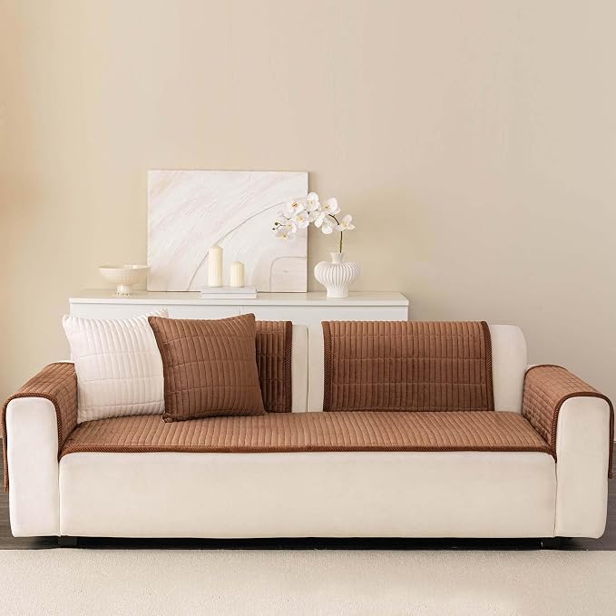Velvet Washable Dog Couch Cover, Non-Slip Waterproof Pet Sofa Protector for Cushion Sectional, L-Shaped Sofa & Loveseat, Machine Washable(1PC/27.6"x90",Brown) - Image 6