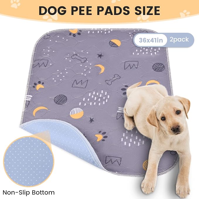 UPSKY Washable Pee Pads for Dogs 2 Pack 36"x41" Reusable Puppy Pads Waterproof Pet Training Pads, Non-Slip Dog Mats Fast Absorbent Whelping Pads for Playpen, Potty, Crate, Bed - Image 2