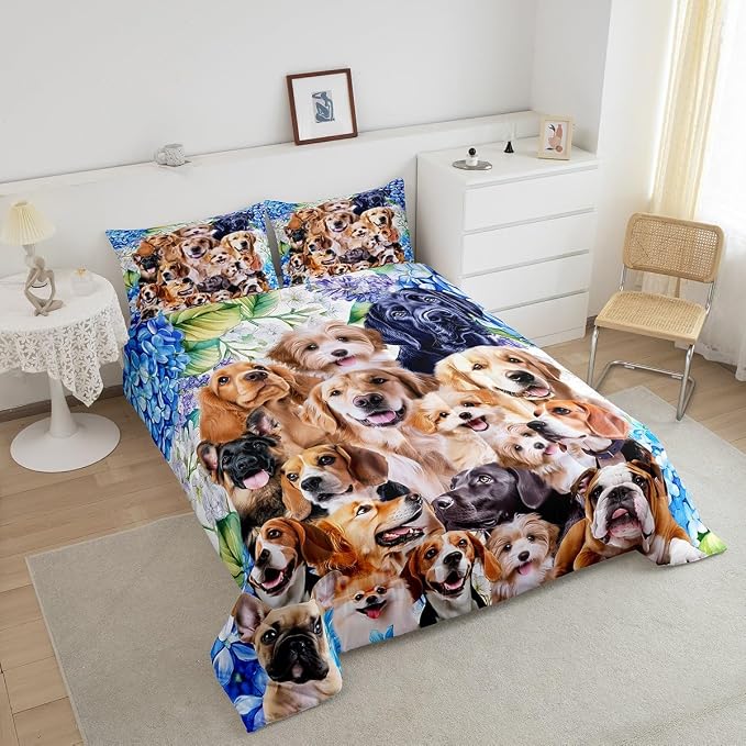 Feelyou Dog Comforter Kids Twin Size Cute Cartoon Dogs Bedding Set for Boys Girls Pet Puppy Animal Design Toddler Duvet Set Lovely Pug Bulldog Collage Pattern Quilt Set Bedroom Collection 2Pcs - Image 3