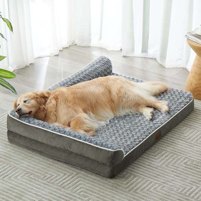 BFPETHOME Orthopedic Washable Dog Bed, Sleeping Couch for Large Senior Dogs | Deluxe Plush Rose Velvet Washable Cover, Egg Crate Foam Support, Waterproof Lining, Non-Slip Bottom, Senior Dogs by BFPETHOME
