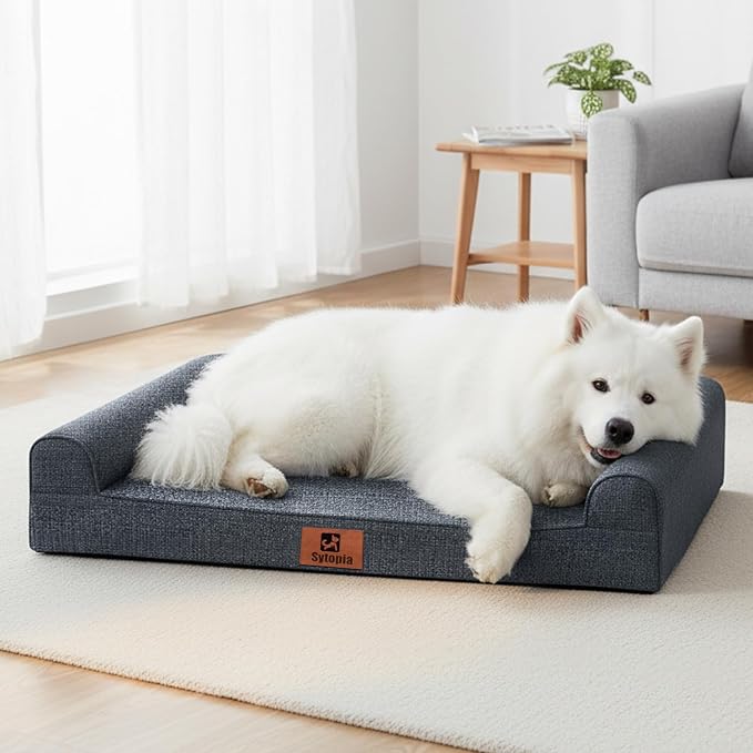 Sytopia 42 Inch Orthopedic Dog Bed for Extra Large Dogs, Waterproof Foam Pet Couch Bed with Sides, Egg Crate Foam, Removable Washable Cover, Great Pet Gift, Dark Grey by Sytopia