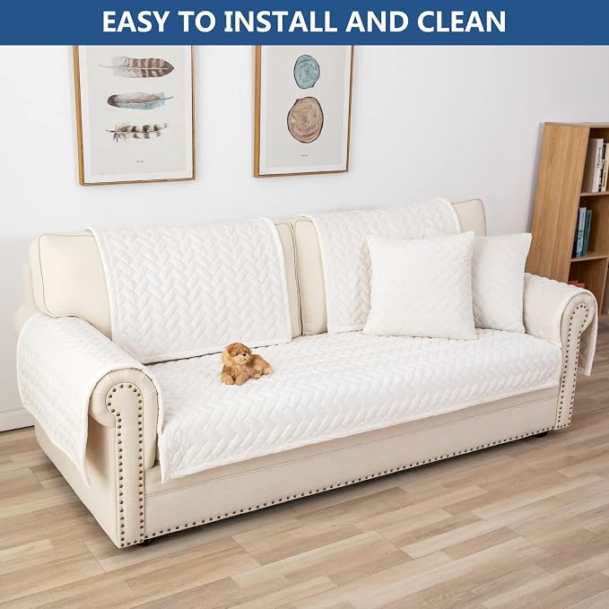 Eismodra Couch Cover,Sectional Couch Covers,Sofa Covers for 3 Cushion Couch,Anti-Slip Sofa Slipcovers for Dogs Cats Kids Loveseat Recliner L Shaped Armrest Backrest,White 36''x47''(Only 1 Piece) - Image 7