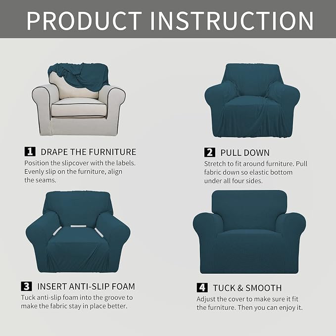 Easy-Going Stretch Oversized Chair Slipcover with Arm Washable Deep Teal | 1-Piece Large chair covers armchair Furniture Protector for Living Room chair and a half cover Soft For Kids, Pet. - Image 6