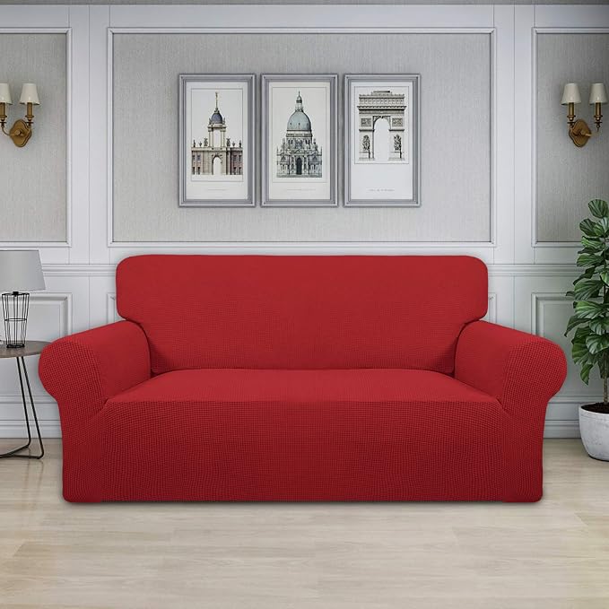 Easy-Going Stretch Oversized Loveseat Couch Covers Washable Christmas Red | 1-Piece Large Loveseat Cover for 2 Cushion Couch Furniture Protector RV Sofa Slipcover Soft with Bottom for Kids Pets - Image 2