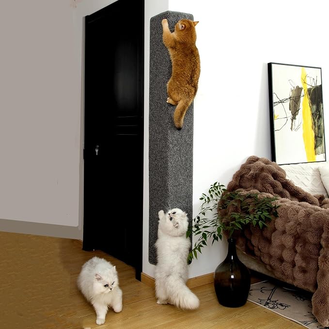 SHENGOCASE Thickened Cat Wall Corner Climbing Carpet, Cat Wall Furniture, Wall Corner Scratcher, Scratching Post (Gray), Grey - Image 3
