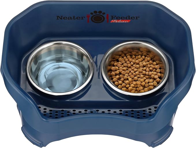 Neater Pet Brands Neater Feeder Deluxe Mess Proof Dog Bowls Elevated for Medium Dogs 19-40 lbs, Made in USA, No Spill Raised Dog Food Bowl Stand Feeding Station, Food and Water Bowl Set, Dark Blue - Image 7