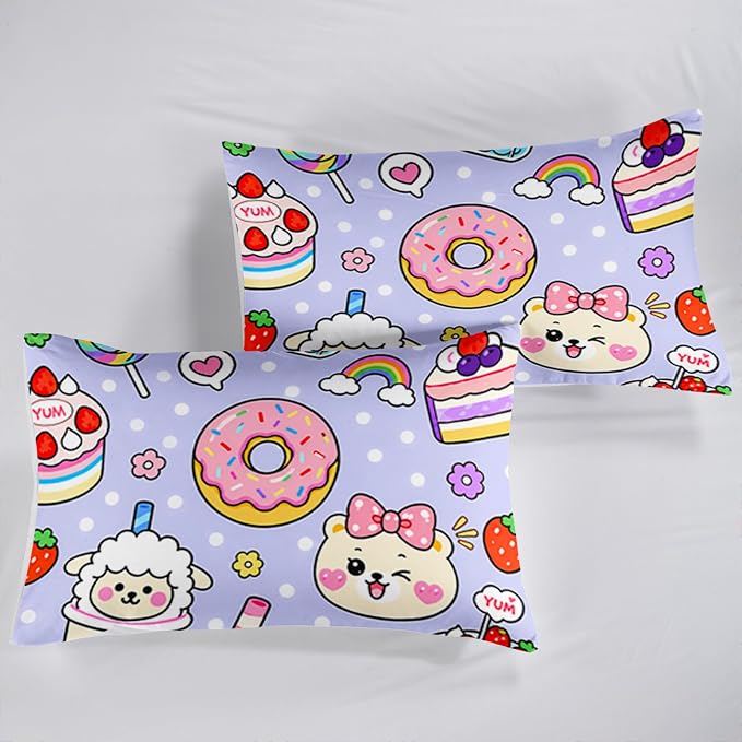 QOOMO Kawaii Bear Comforter Set for Kids Teens Girls Women, Cute Bear Kids Bedding Set,1 Comforter with 2 Pillowcase, Microfiber 3 Piece Bedding Set,for All Seasons, Twin Size - Image 6