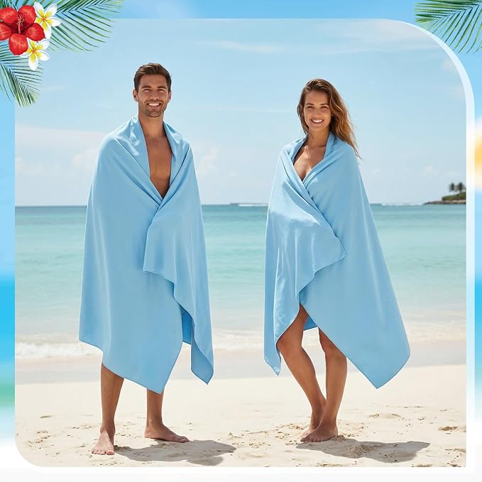 EBOOT 10 Pack Oversized Beach Towel Set Extra Large Pool Towels Microfiber Quick Dry Swim Blanket for Adult Women Men Face Hand Body Bath Travel Pool(Light Blue,31 x 63 Inch,Micro Stripe) - Image 6