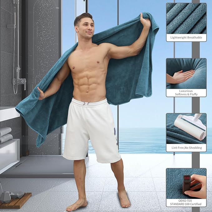 Extra Large Bath Sheet 4 Piece (35"x70")-Ultra Soft Oversized Bath Towel,Bath Sheet Set for Bathroom Hotel,Highly Absorbent Quick Dry Shower Towel Set for Adults,Bathroom Towel-Turquoise - Image 3