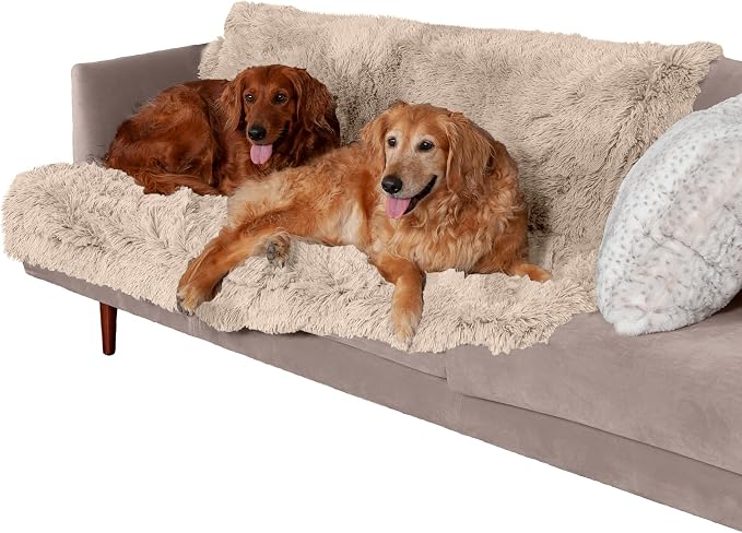 Furhaven Waterproof Throw Blanket for Dogs & Indoor Cats, Reversible Protective Pet Blanket, Extra Large, Long Faux Fur & Velvet, Taupe by FurHaven