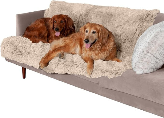 Furhaven Waterproof Throw Blanket for Dogs & Indoor Cats, Reversible Protective Pet Blanket, Extra Large, Long Faux Fur & Velvet, Taupe by FurHaven