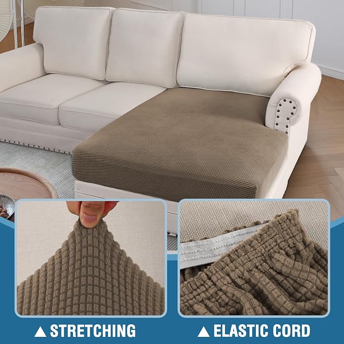H.VERSAILTEX Sectional Couch Covers 1 Piece Chaise Slipcover L Shape Separate Cushion Couch Cover for Both Left/Right Sectional Couch (Seat Only: 1 Chaises, Macchiato) - Image 6