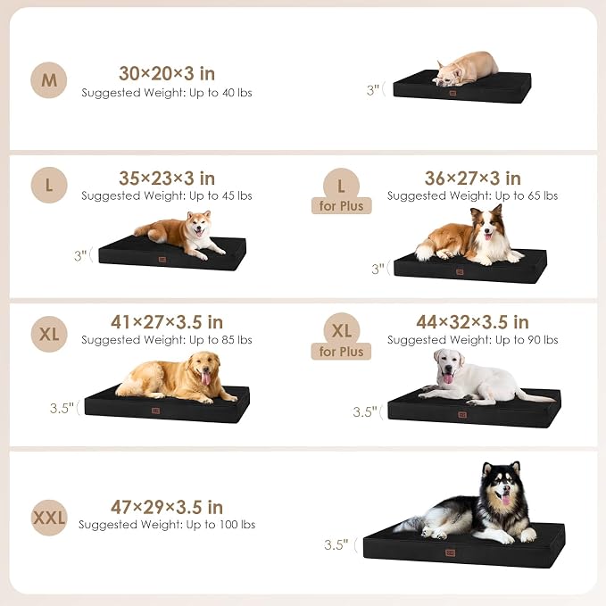 EHEYCIGA Washable Dog Crate Bed for Medium Dogs, 30x20Inch, Black | High Density Egg Crate Foam, Orthopedic Memory Foam, Removable Easy Clean Cover, Non-Slip Bottom, Fits Crate, Floor and Sofa - Image 3