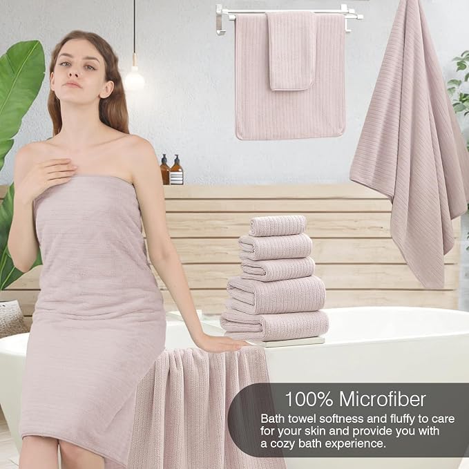 18 Piece Family Bath Towel Set Include 6 Bath Towels,6 Hand Towels and 6 Washcloths Soft Bathroom Towel with Hanging Loops,Highly Absorbent Quick Dry Towels Set for Bathroom,Hotel and Spa-Light Purple - Image 4