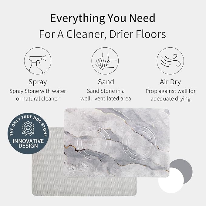 Diatomite Stone Pet Feeding Mat for Dog Cat Super Absorbent Diatomite Quick Drying Stone Dog Food Mat, Dog Mats for Food and Water with Non-Slip Station, Fast Dry Pet Mats, Marble Cyan - Image 3