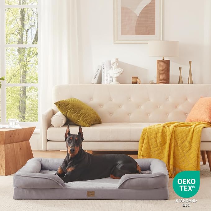 Bedfolks Orthopedic Dog Bed, Waterproof Dog Sofa Bed for Extra Large Dogs, Egg Foam Pet Couch Bed with Removable Washable Cover and Nonslip Bottom, Light Grey - Image 8