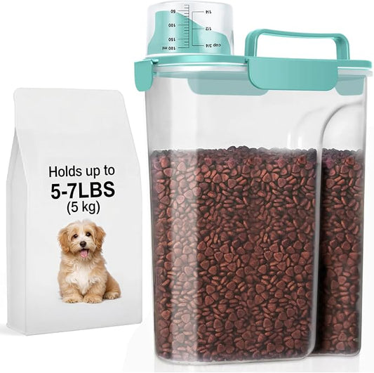 LEAWALK 5-7Lbs Dog Cat Storage Container Portable with Upgraded Large Spout and Cup, Plastic Pet Food Dispenser for Small Animal Kibble, Bird Seed, Oatmeal, Rice, Flour, Brown Sugart- Elegant Blue by LEAWALK