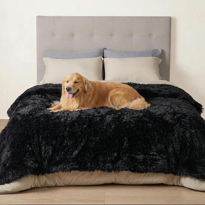 Bedsure Waterproof Dog Blankets for Large Dogs, Fluffy Faux Fur, 60×80" | Plush Fuzzy Reversible Pet Blankets for Couch and Bed, Soft Calming Throw Blanket Washable, Dog Gift, Twin Size,Black by Unknown