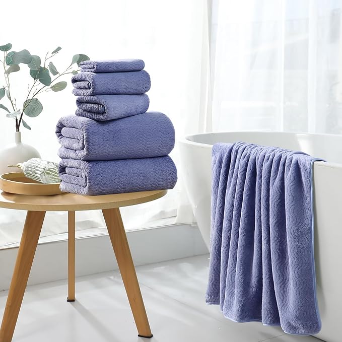 8 Piece Bath Towel Set |2 Oversized Large Bath Sheet,2 Hand Towels,4 Washcloths| Ultra Soft Bath Towel Set for Bathroom Hotel Gym Spa,Highly Absorbent Quick Dry Bathroom Towel Collections,Wedgewood - Image 7