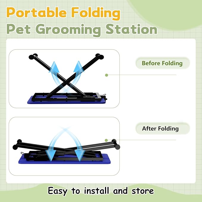 Professional Dog Pet Grooming Table Adjustable Heavy Duty Portable w/Arm & Noose & Mesh Tray (46", Blue) - Image 5