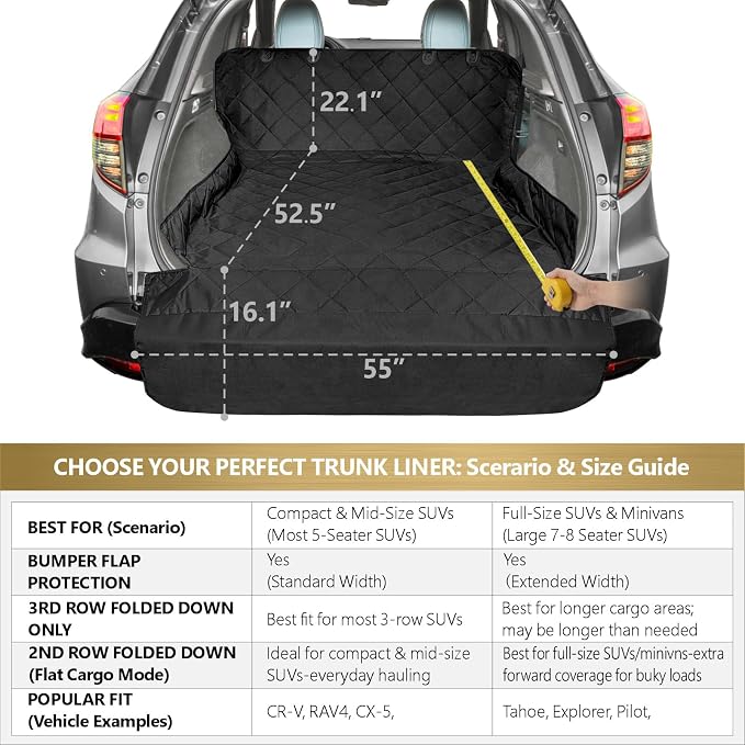 F-color SUV Cargo Liner for Dogs - Heavy Duty Cargo Cover for Mid-Size SUVs | Water Resistant, Bumper Flap, Non-Slip Mat, Car Trunk Dog Car Seat Cover Prevents Scratches Pet Hair Mud Dirt for Sedans Vans - Image 2