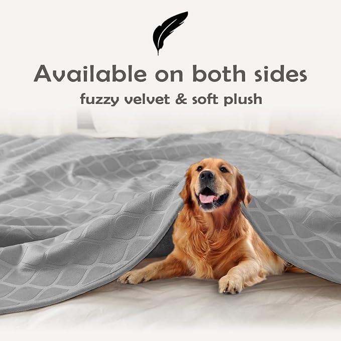 fuguitex Waterproof Dog Blanket Bed Cover Dog Crystal Velvet Moroccan Fuzzy Cozy Plush Pet Blanket Throw Blanket for Couch Sofa(82 * 82 inch, Light Grey+Grey) - Image 4