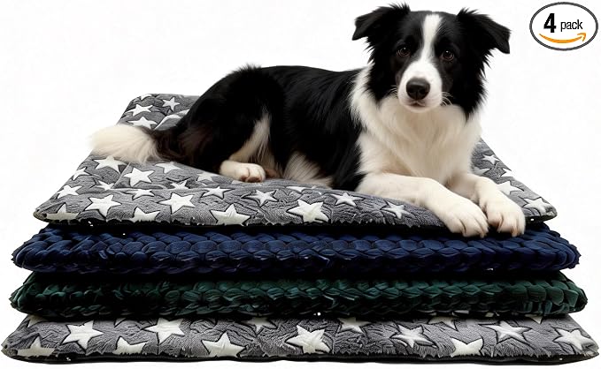 4 Piece Washable Dog Bed Mat with Anti-Slip Bottom, Deluxe Plush Memory Foam Crate Pad & Waterproof Outdoor Kennel Mat for Dogs & Cats-Durable Crates Beds, Large Medium Small Puppy Size 30" x 20",M by Unknown