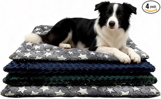 4 Piece Washable Dog Bed Mat with Anti-Slip Bottom, Deluxe Plush Memory Foam Crate Pad & Waterproof Outdoor Kennel Mat for Dogs & Cats-Durable Crates Beds, Large Medium Small Puppy Size 30" x 20",M by Unknown