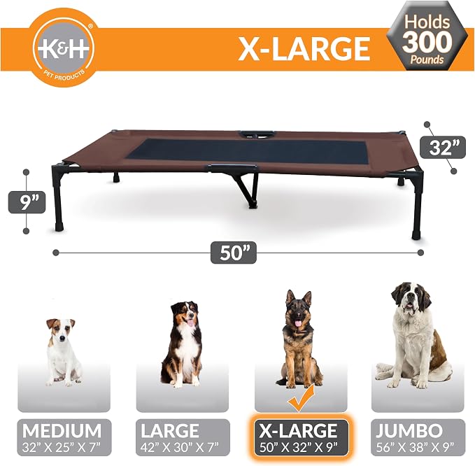 K&H Outdoor Elevated Dog Bed - Cooling Raised Dog Bed for Large & Extra-Large Pets, Breathable Mesh Center Hammock Design, Indoor/Outdoor Washable Cover, Portable Metal Frame, Chocolate, XL 50x32in - Image 5