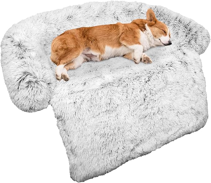 Calming Dog Bed Fluffy Plush Dog Mat for Furniture Protector with Removable Washable Cover for Large Medium Small Dogs and Cats (Medium, Light Grey) by GGIB