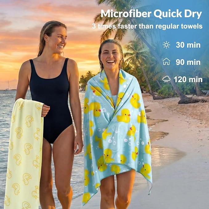 Frienda 4 Pack Microfiber Oversized Lightweight Beach Towel 71x32 in for Women Men Microfiber Quick Dry Sand Free Ocean Coastal Towels for Beach Pool Travel(Little Yellow Duck) - Image 5