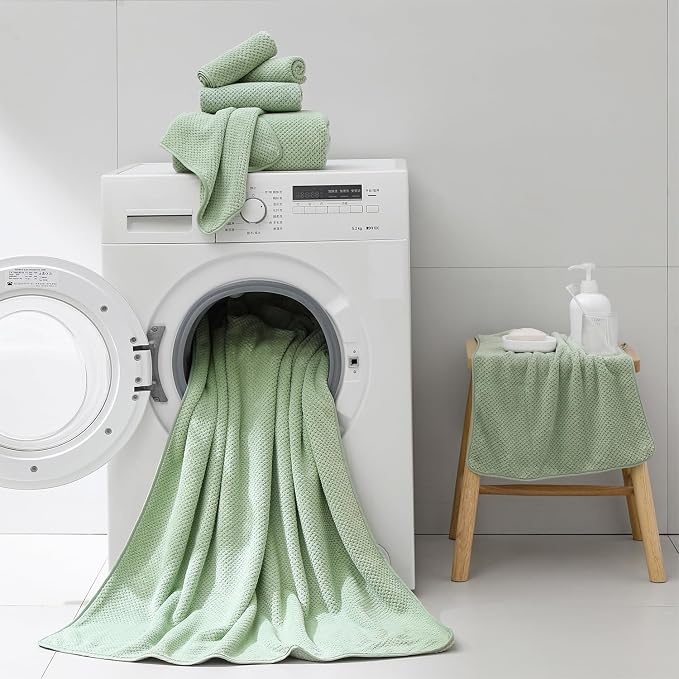 18 Piece Microfiber Bath Towels Set - 6 Bath Sheets,6 Hand Towels And 6 Washcloths,Soft Family Towels,Highly Absorbent Bathroom Towel,Quick Dry Shower Towel Luxury Towels For Hotel Spa Dorm-Green - Image 7