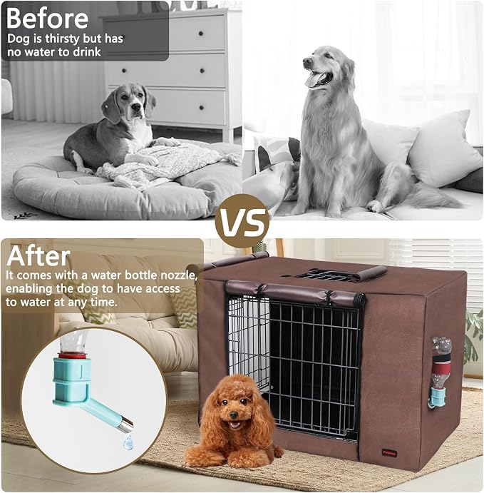 Dog Crate Cover Heavy Duty Oxford Fabric for 24-Inch Wire Crates | Brown Kennel Cover Only, Fits 1 & 2 Door Wire Cages, Provides Privacy & Comfort Space, Includes Water Bottle Sipper Tube - Image 4