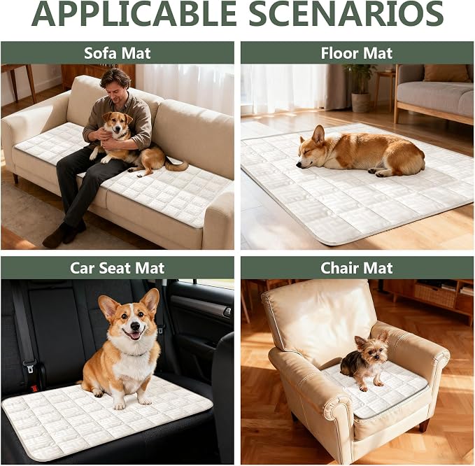 Paw Cart Couch Cover Caravan Quilted Sofa Topper Greek Key Pattern Washable Non Slip Soft Pet Protector for Any Type of Couch (Ivory,W 59“ x D 28” 1 Piece) - Image 3
