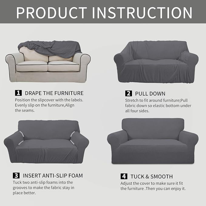 Easy-Going Stretch Couch Covers for Sofa Washable Large Gray | 1-Piece Sofa Covers for 3 Cushion Couch Furniture Protector Couch Slipcover Soft with Bottom for Kids Pets - Image 5