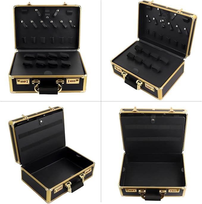 Barber Case Clipper Bag Gold, Hair Kit Tool Box Aluminum Organizer with Portable Handle and Secure Numlock for Scissors, Clippers, Barber Supplies 15.7" x 12" x 6.1" - Image 3